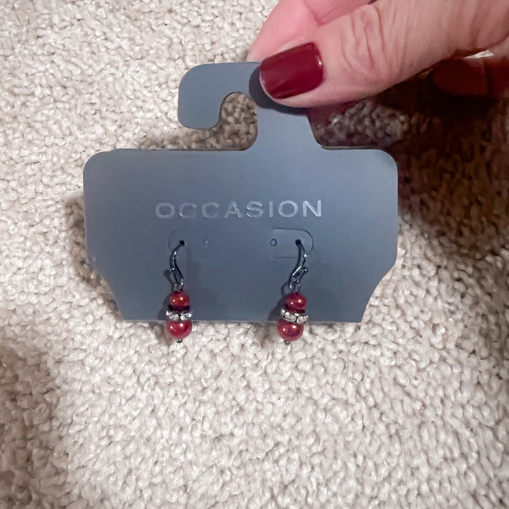 Occasion Deep Red Beaded Earrings